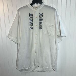 Vintage Malri Hand Made Embroidered Button Down Mens XXL Short Sleeve Old Money